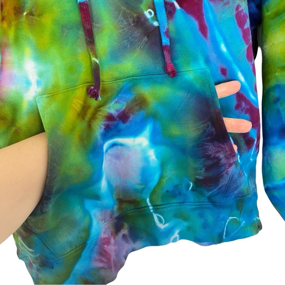 Reformation Geode Tie Dye Hoodie Sweatshirt Pullover Womens XS Pocket Turquoise - Picture 5 of 11